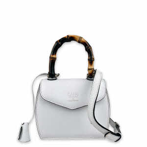 CAPRI WATCH - Borsa "Rossella" White realizzata in pelle “pieno fiore” di vitello con “stampa Alce”, foderata internamente in pelle scamosciata, con manico in bambù e tracolla - Art. 5778 00