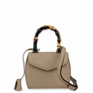 CAPRI WATCH - Borsa "Rossella" Beige realizzata in pelle “pieno fiore” di vitello con “stampa Alce”, foderata internamente in pelle scamosciata, con manico in bambù e tracolla - Art. 5778 05