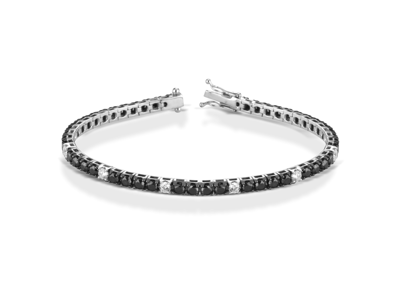 Panico Gioielli – Bracciale Tennis in Oro Bianco con Diamanti Neri e Bianchi