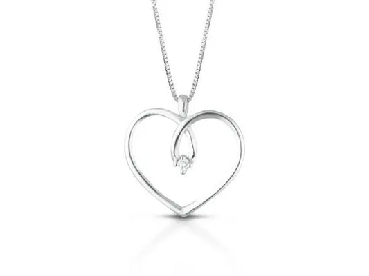 Collana Donna Pg Gioielli In Oro Bianco 18 Kt Con Ciondolo A Cuore E Diamanti 0.01 Ct