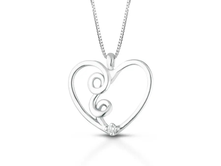 Collana Donna Pg Gioielli In Oro Bianco 18 Kt Con Ciondolo A Cuore E Diamanti 0.01 Ct