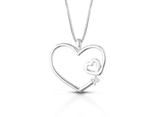 Collana Donna Pg Gioielli In Oro Bianco 18 Kt Con Ciondolo A Cuore E Diamanti 0.01 Ct