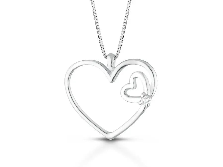 Collana Donna Pg Gioielli In Oro Bianco 18 Kt Con Ciondolo A Cuore E Diamanti 0.01 Ct