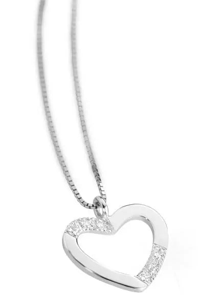 Collana Donna Pg Gioielli In Oro Bianco 18 Kt Con Ciondolo A Cuore E Diamanti 0.03 Ct