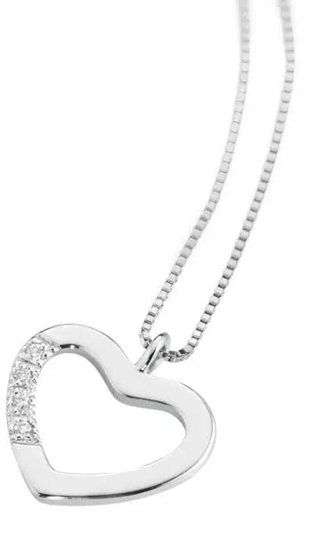 Collana Donna Pg Gioielli In Oro Bianco 18 Kt Con Ciondolo A Cuore E Diamanti 0.02 Ct