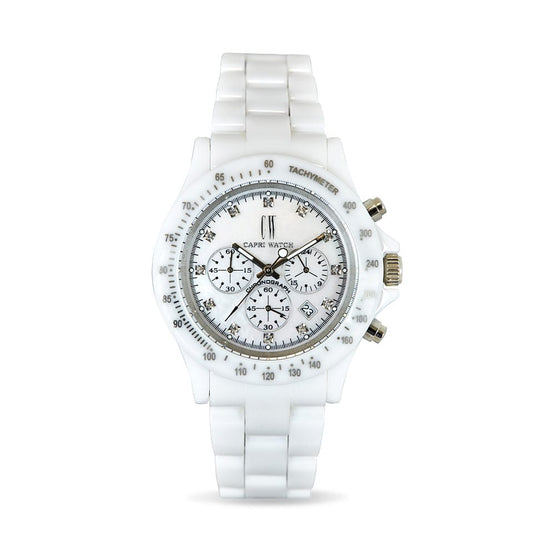 Capri Watch – Chrono Ceramic White with Stones (Ref. 5444)