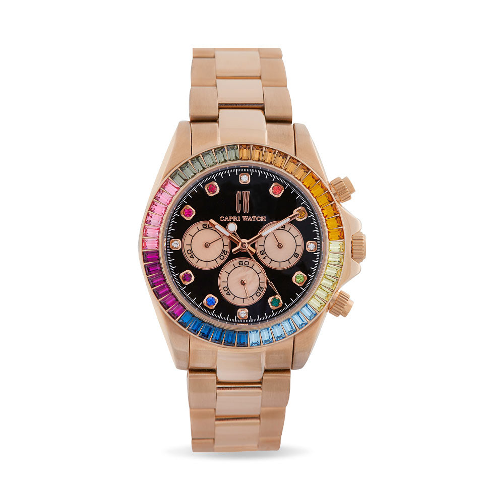 Capri Watch – Chrono Rossella Iris Bezel Black-Rosè (Ref. 5510)