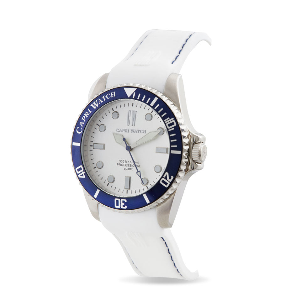 Capri Watch – Orologio New Sub Bianco-Blu Navy Silicone Strap (Ref. 5493)