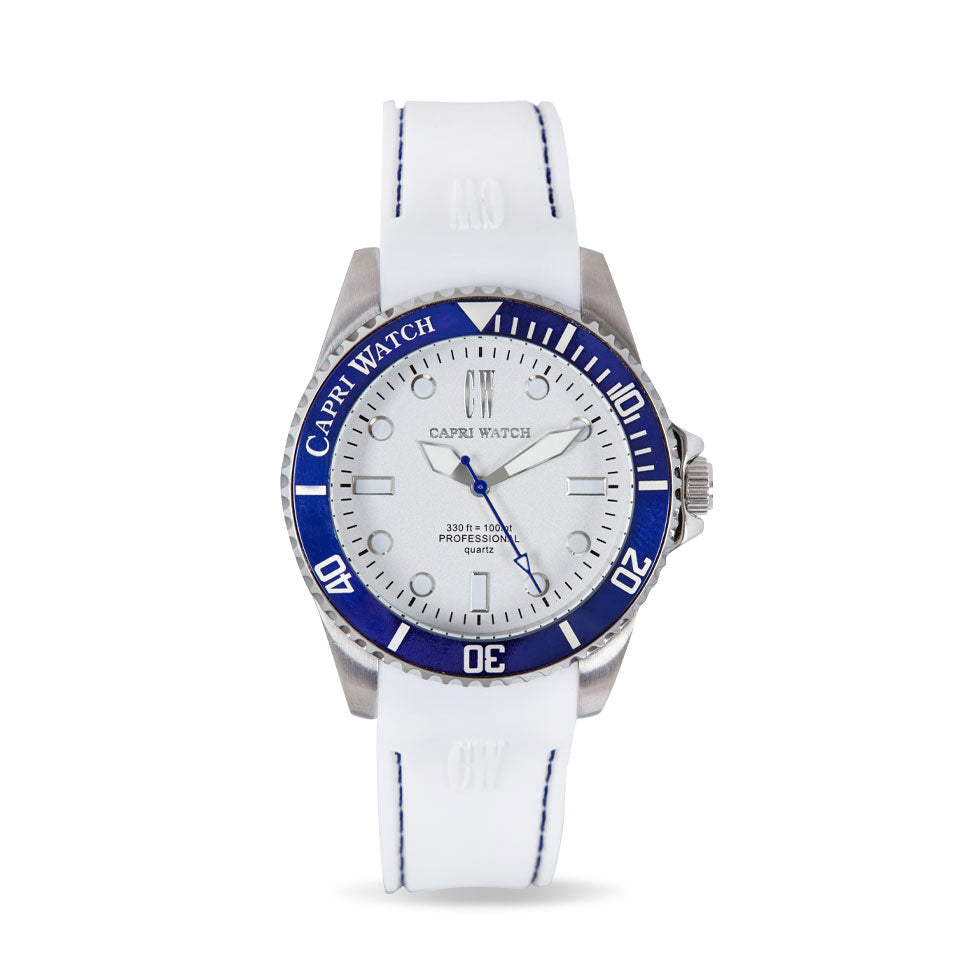 Capri Watch – Orologio New Sub Bianco-Blu Navy Silicone Strap (Ref. 5493)
