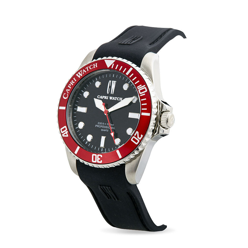 Capri Watch – Orologio New Sub Black – Red Silicone Strap (Ref. 5492)