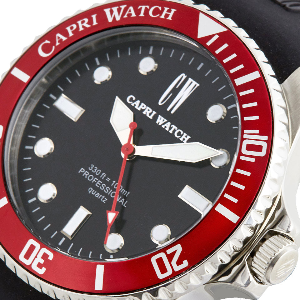 Capri Watch – Orologio New Sub Black – Red Silicone Strap (Ref. 5492)