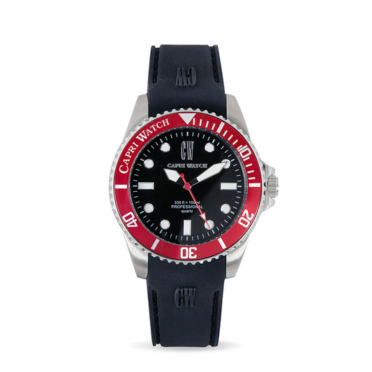 Capri Watch – Orologio New Sub Black – Red Silicone Strap (Ref. 5492)