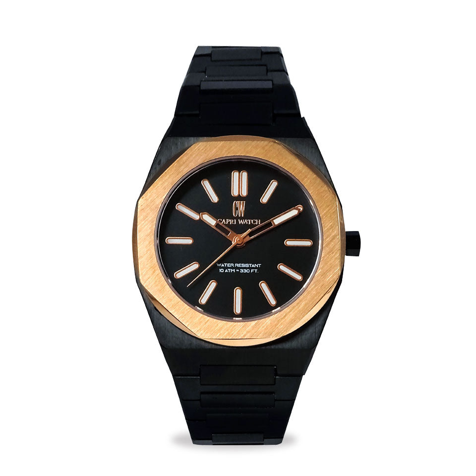 Capri Watch – Orologio Contemporary 40 All Black Rosè Bezel (Ref. 6065)