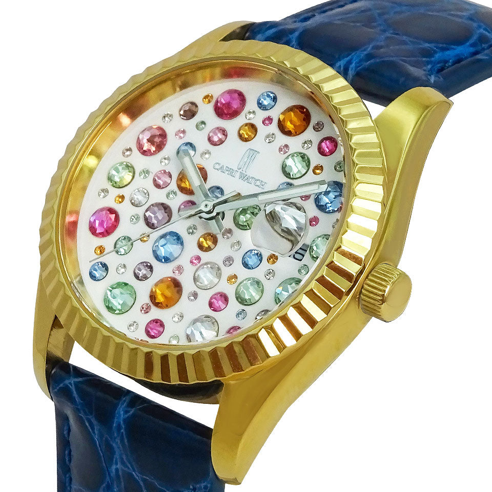 Capri Watch – Orologio Eternity 36 Gold Multijoy Crocodile Blue Navy (Ref. 6104-40)