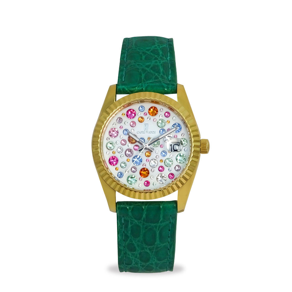 Capri Watch – Orologio Eternity 36 Gold Multijoy Crocodile Green (Ref. 6104-50)