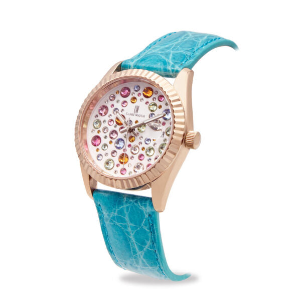 Capri Watch - Orologio Eternity 36 Rose’ Multijoy Crocodile Blue Light