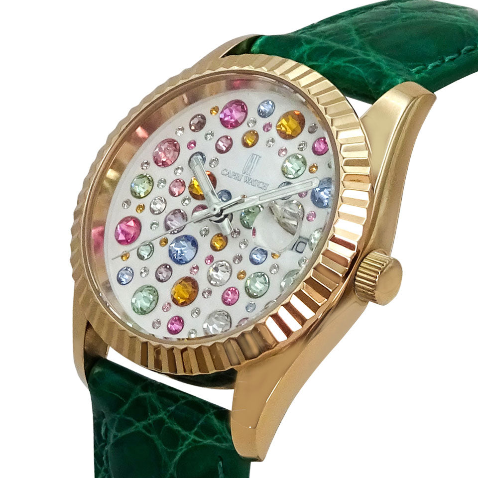 Capri Watch – Orologio Eternity 36 Rose’ Multijoy Crocodile Green (Ref. 6100-50)