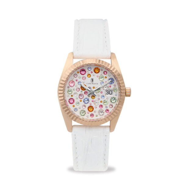 Capri Watch - Orologio Eternity 36 Rose’ Multijoy Crocodile White