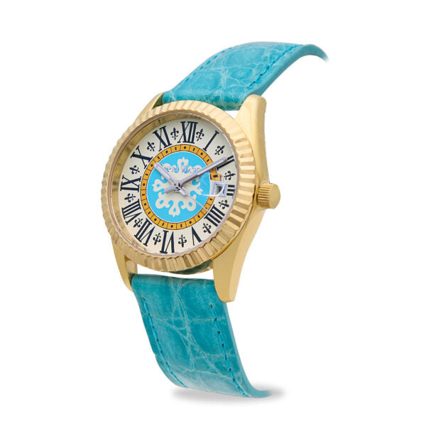 Capri Watch - Orologio Eternity First 36 Gold-Blue Light Crocodile