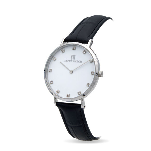 Capri Watch - Orologio Minimal 36 White Strass-Black