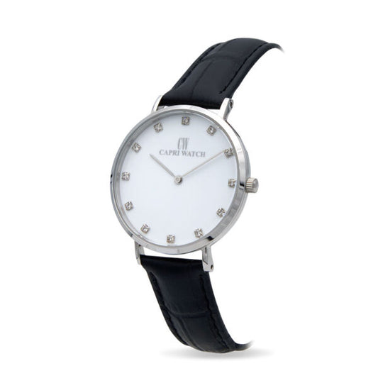 Capri Watch - Orologio Minimal 36 White Strass-Black