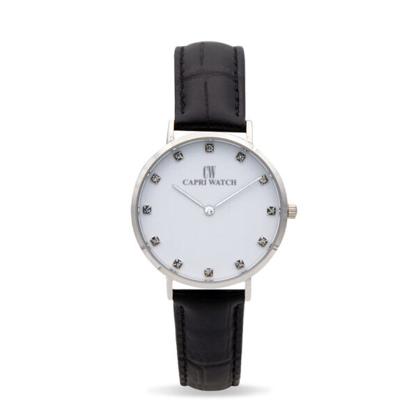 Capri Watch - Orologio Minimal 36 White Strass-Black