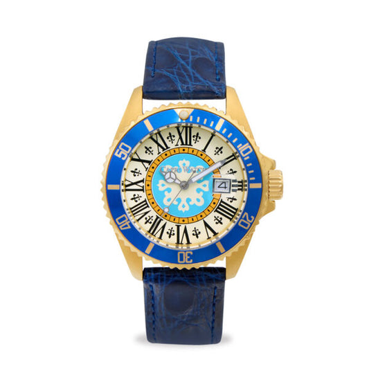 Capri Watch - Orologio Sub Capri First 40 Gold Crocodile Blue Navy