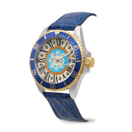 Capri Watch - Orologio Sub Capri First 40 Steel/Gold Crocodile Blue Navy