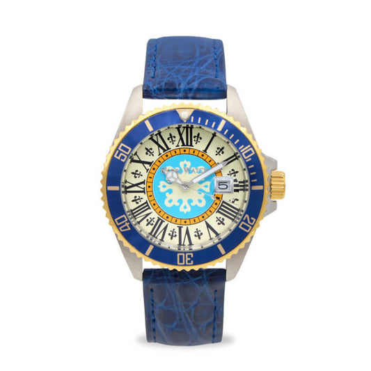 Capri Watch - Orologio Sub Capri First 40 Steel/Gold Crocodile Blue Navy