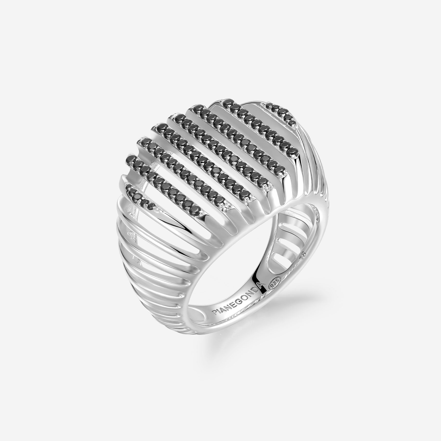Anello Pianegonda Dorifora con pavè di spinelli neri in argento 925 - PDOR05