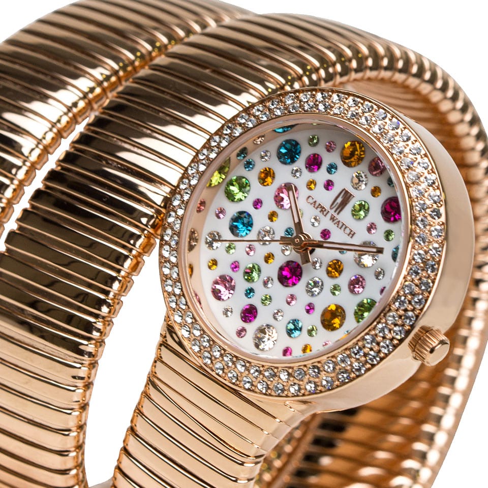 Capri Watch – Orologio Snake Bianco Multijoy Stones Rose Gold (Ref. 5374)