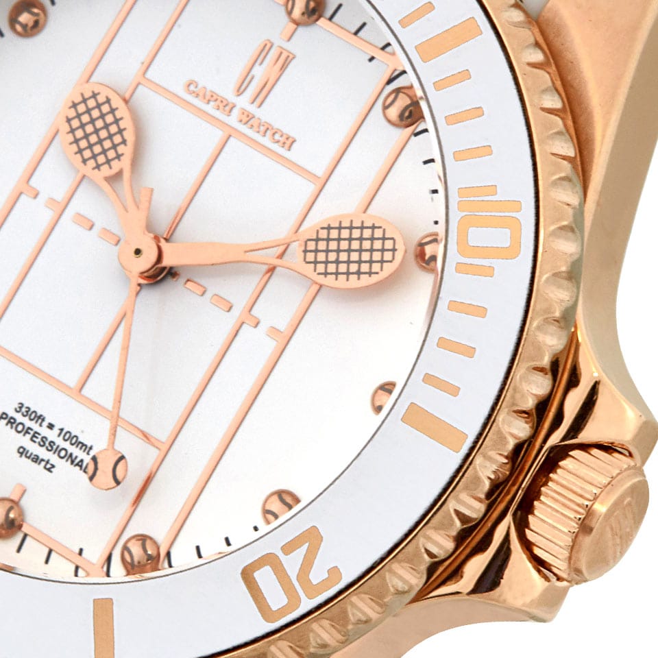 Capri Watch – Orologio Tennis Rose Gold White Silicone Strap (Ref. 5593)