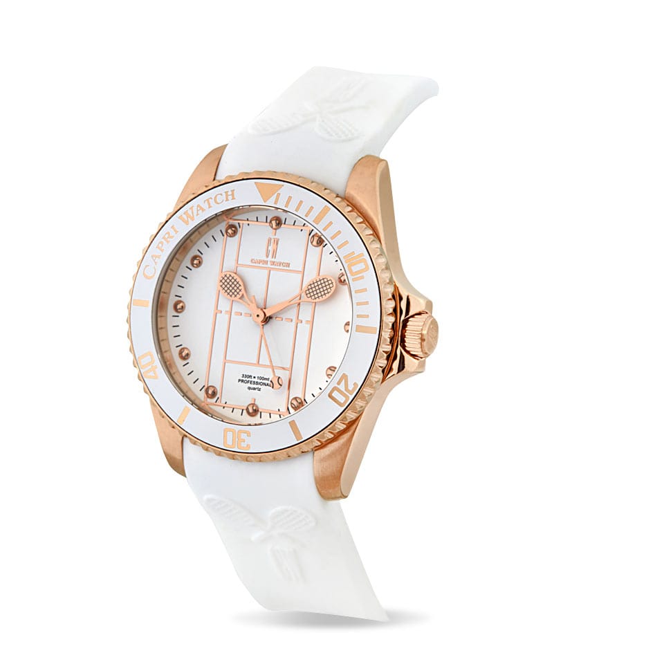 Capri Watch – Orologio Tennis Rose Gold White Silicone Strap (Ref. 5593)