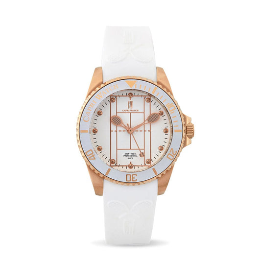 Capri Watch – Orologio Tennis Rose Gold White Silicone Strap (Ref. 5593)
