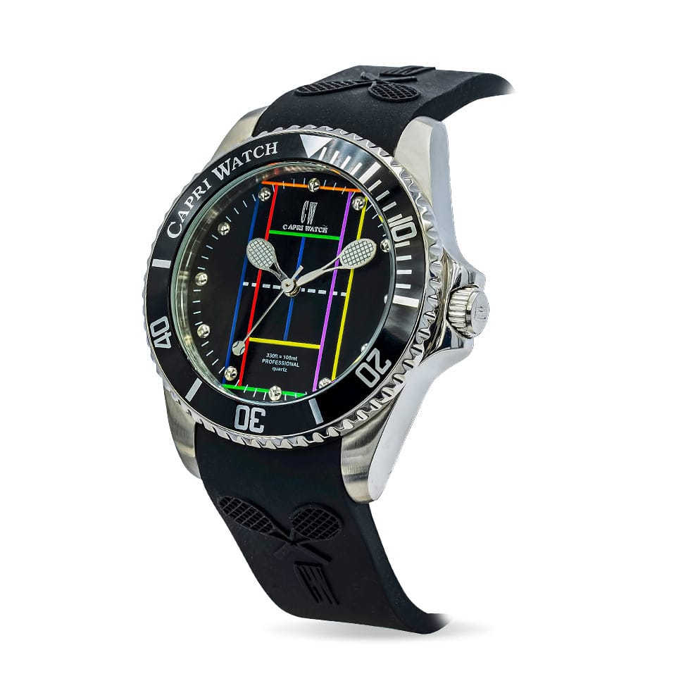 Capri Watch – Orologio Tennis Stainless Steel Black-Color Silicone Strap (Ref. 5590)