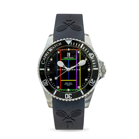Capri Watch – Orologio Tennis Stainless Steel Black-Color Silicone Strap (Ref. 5590)