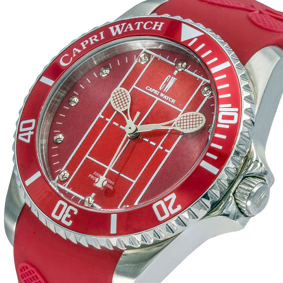 Capri Watch – Orologio Tennis Stainless Steel Red Silicone Strap (Ref. 5548)