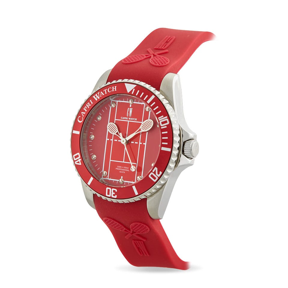 Capri Watch – Orologio Tennis Stainless Steel Red Silicone Strap (Ref. 5548)