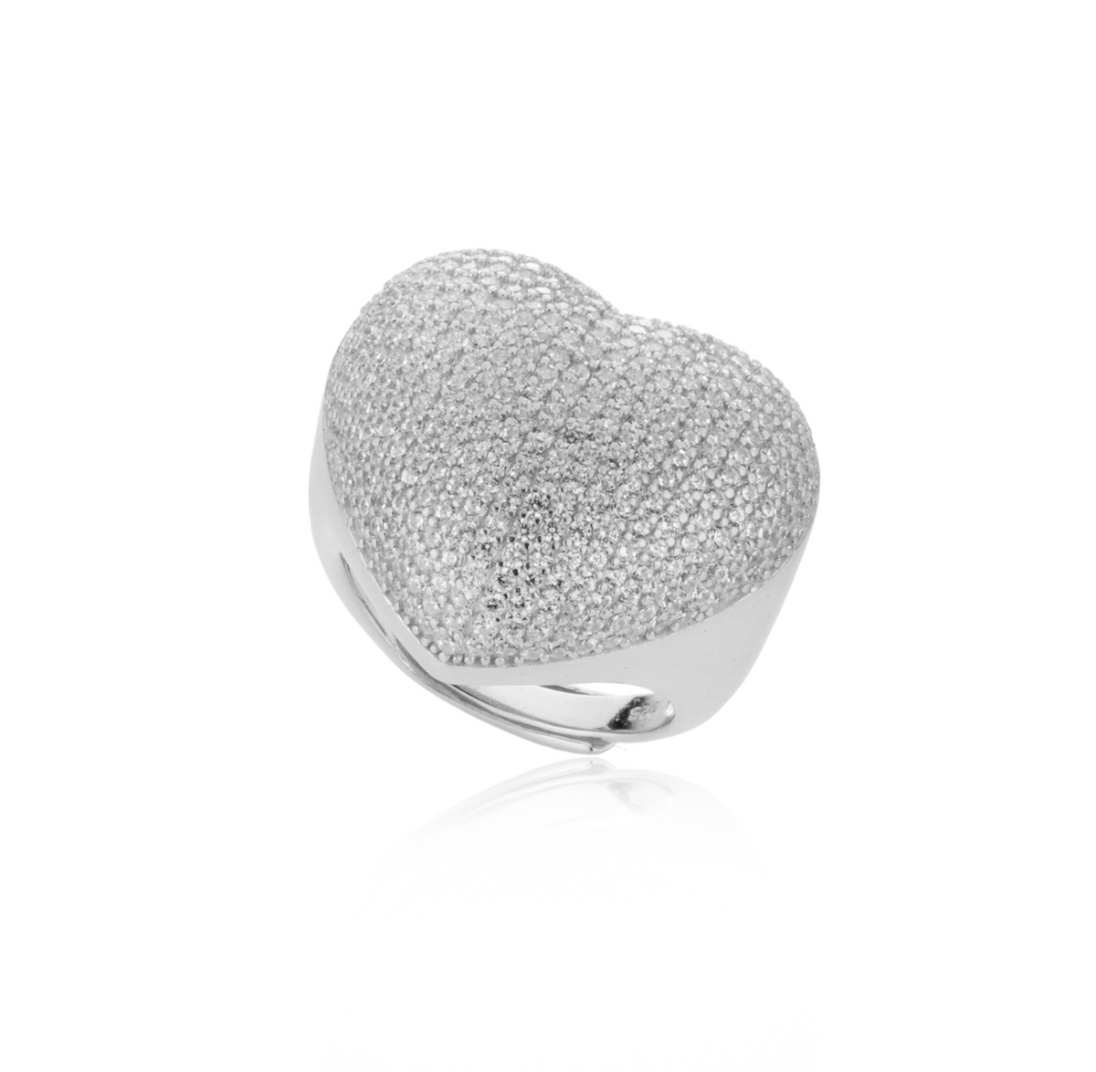 Anello Cuore Pavé Regolabile in Argento 925 con Zirconi Swarovski – 2,5 cm