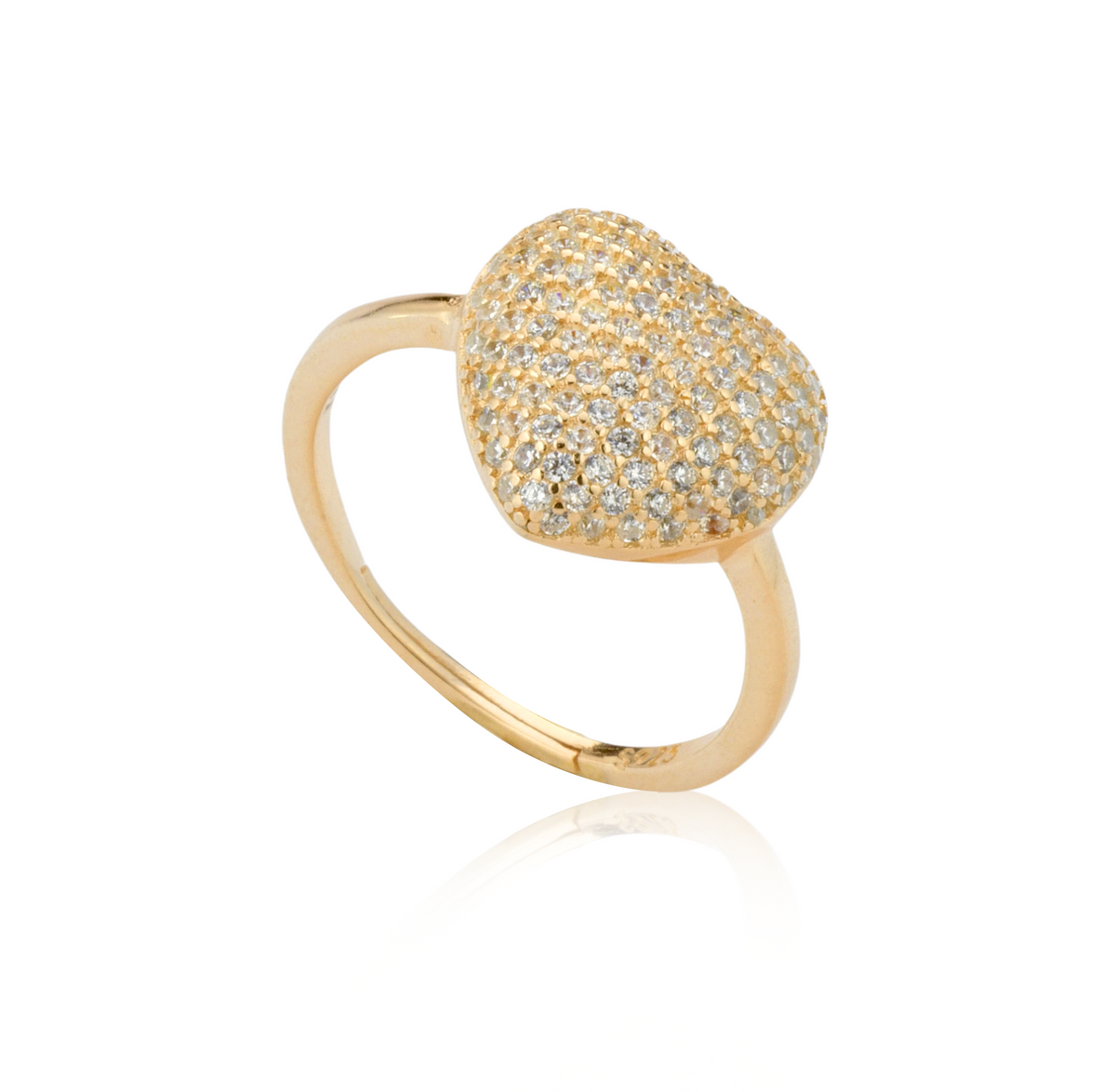 Anello Cuore Pavé Regolabile in Argento 925 Placcato Oro 18kt con Zirconi Swarovski – 1 cm