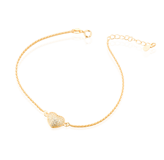 Bracciale Cuore Pavé in Argento 925 Placcato Oro 18kt con Zirconi Swarovski – 0,8 cm