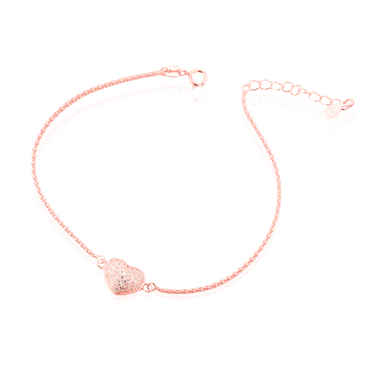 Bracciale Cuore Pavé in Argento 925 Placcato Oro Rosa 18kt con Zirconi Swarovski – 0,8 cm