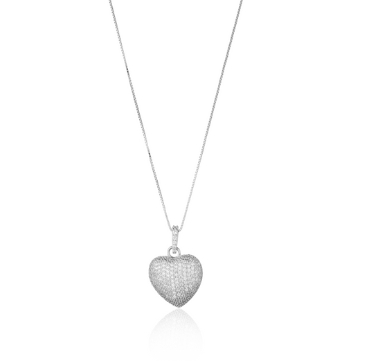 Collana con Ciondolo Cuore Pavé in Argento 925 con Zirconi Swarovski – 2 cm