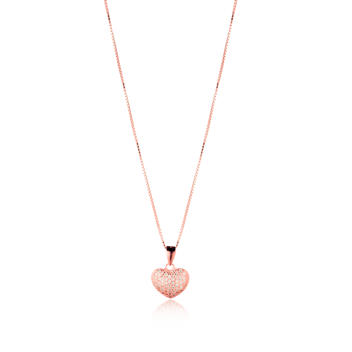 Collana con Ciondolo Cuore Pavé in Argento 925 Placcato Oro Rosa 18kt con Zirconi Swarovski – 0,7 cm