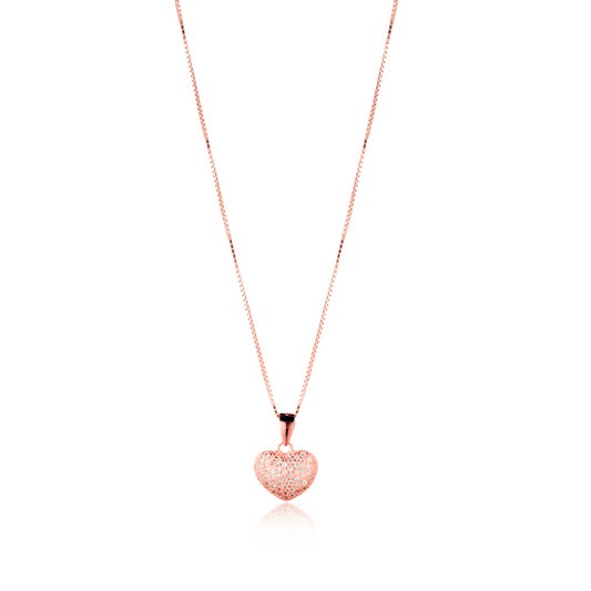 Collana con Ciondolo Cuore Pavé in Argento 925 Placcato Oro Rosa 18kt con Zirconi Swarovski – 0,7 cm