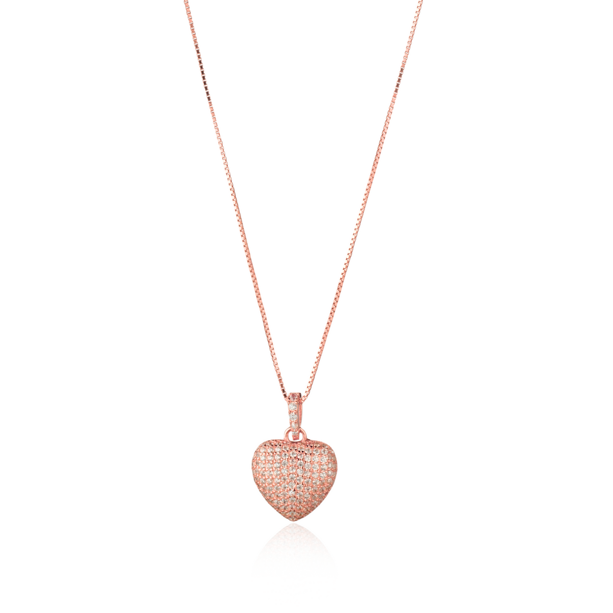 Collana con Ciondolo Cuore Pavé in Argento 925 Placcato Oro Rosa 18kt con Zirconi Swarovski – 1,2 cm