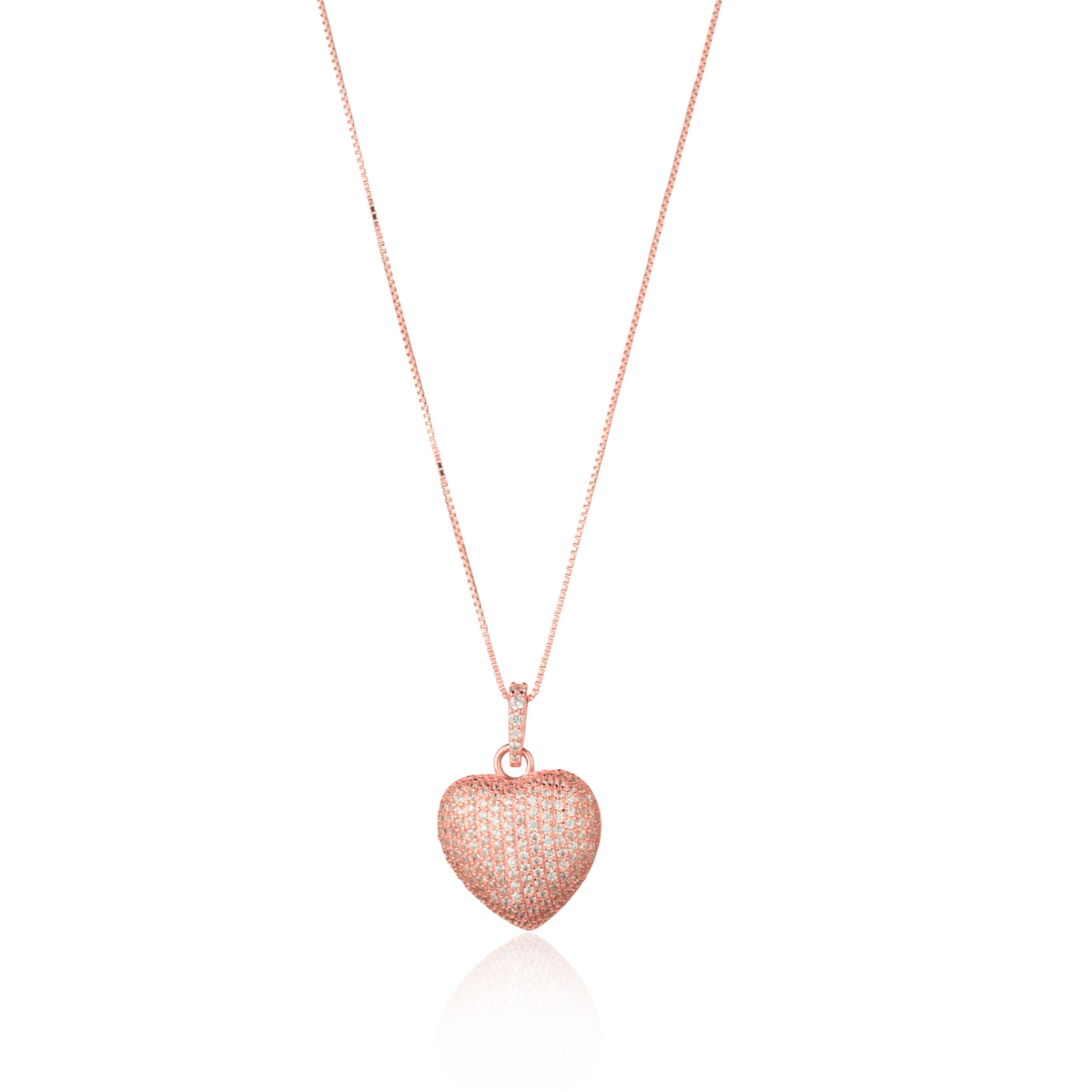 Collana con Ciondolo Cuore Pavé in Argento 925 Placcato Oro Rosa 18kt con Zirconi Swarovski – 2 cm