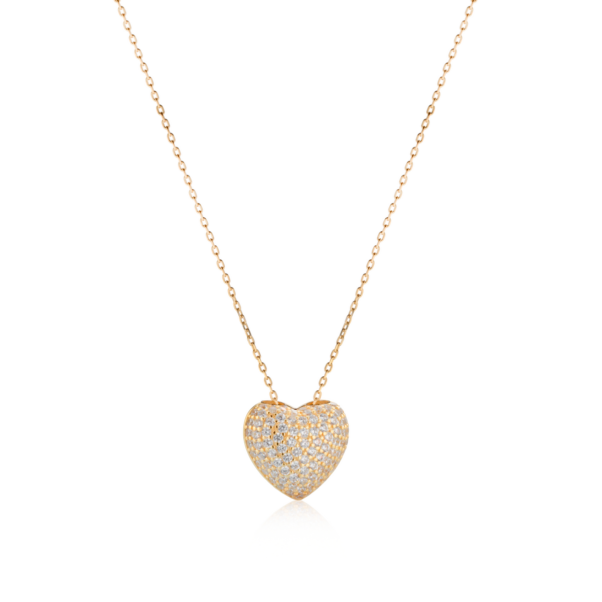 Collana Cuore Pavé in Argento 925 Placcato Oro 18kt con Zirconi Swarovski – 1,8 cm