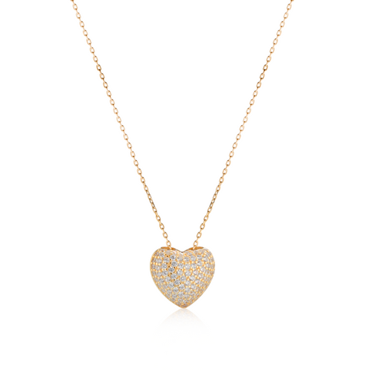 Collana Cuore Pavé in Argento 925 Placcato Oro 18kt con Zirconi Swarovski – 1,8 cm