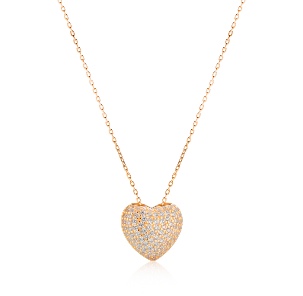 Collana Cuore Pavé in Argento 925 Placcato Oro 18kt con Zirconi Swarovski – 2 cm